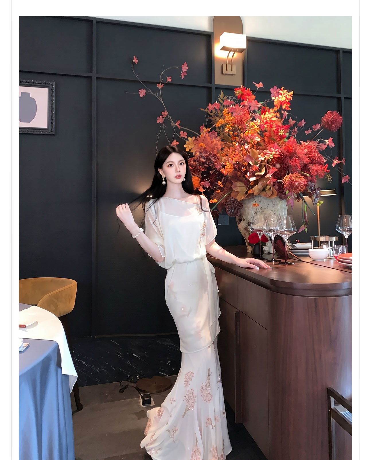 Bộ áo váy nữ tân cổ điển Trung Hoa thêu hoa nhẹ nhàng — Trang chủ, bộ đồ, nửa váy chi tiết 9