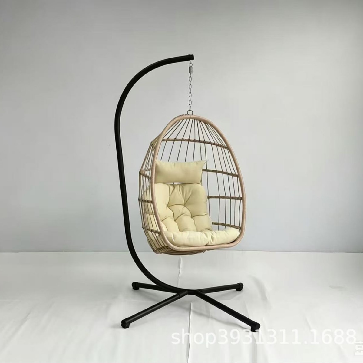 Elegante patio plegable y desmontable columpio doble silla de huevo de Ratán tejida individual salida de silla de nido de pájaro de cesta colgante de ocio moderno image 7