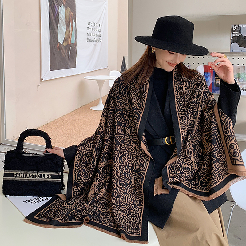 2023 Scarf Women's Winter New Edition Double sided Imitation Cashmere Thickened Warmth Scarf Air Conditioned Shawl Mom_voghion.com