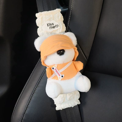 Seat Belt Shoulder Protector Soft: Seat belt shoulder pad - 1-piece-orange-bear-puff-shoulder-cover