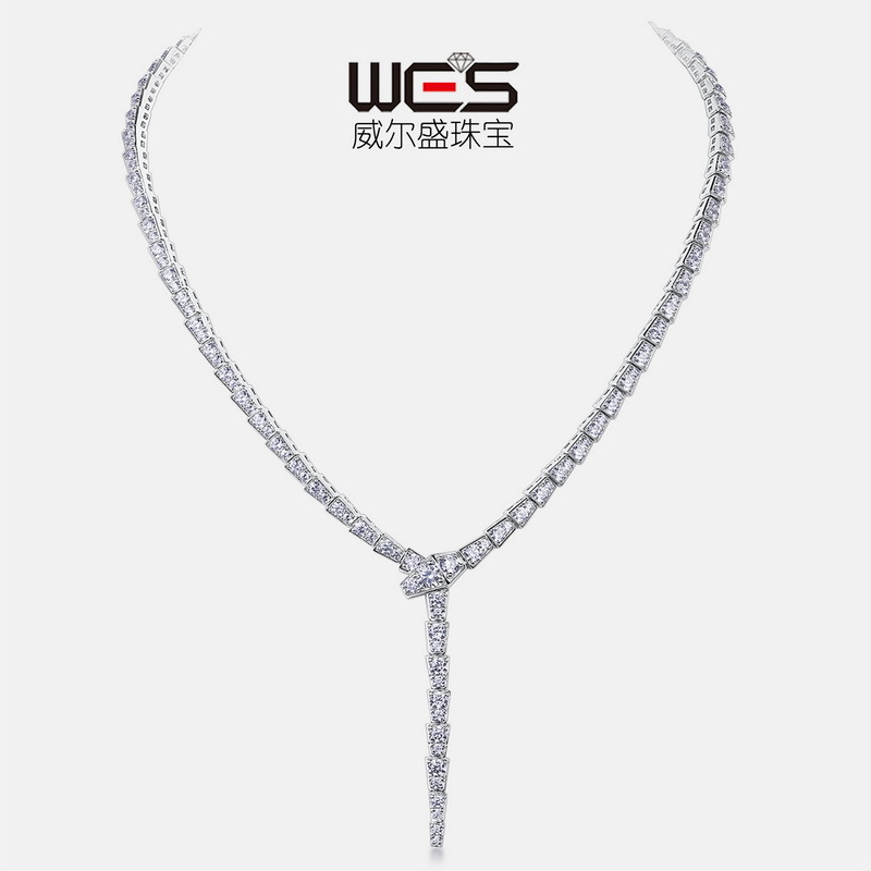Extensión en caliente transfronteriza, cadena de clavícula de serpiente de diamante completo S925, sensación de plata de alta gama, lujo ligero, cadena de hueso de serpiente europea y americana personalizada
