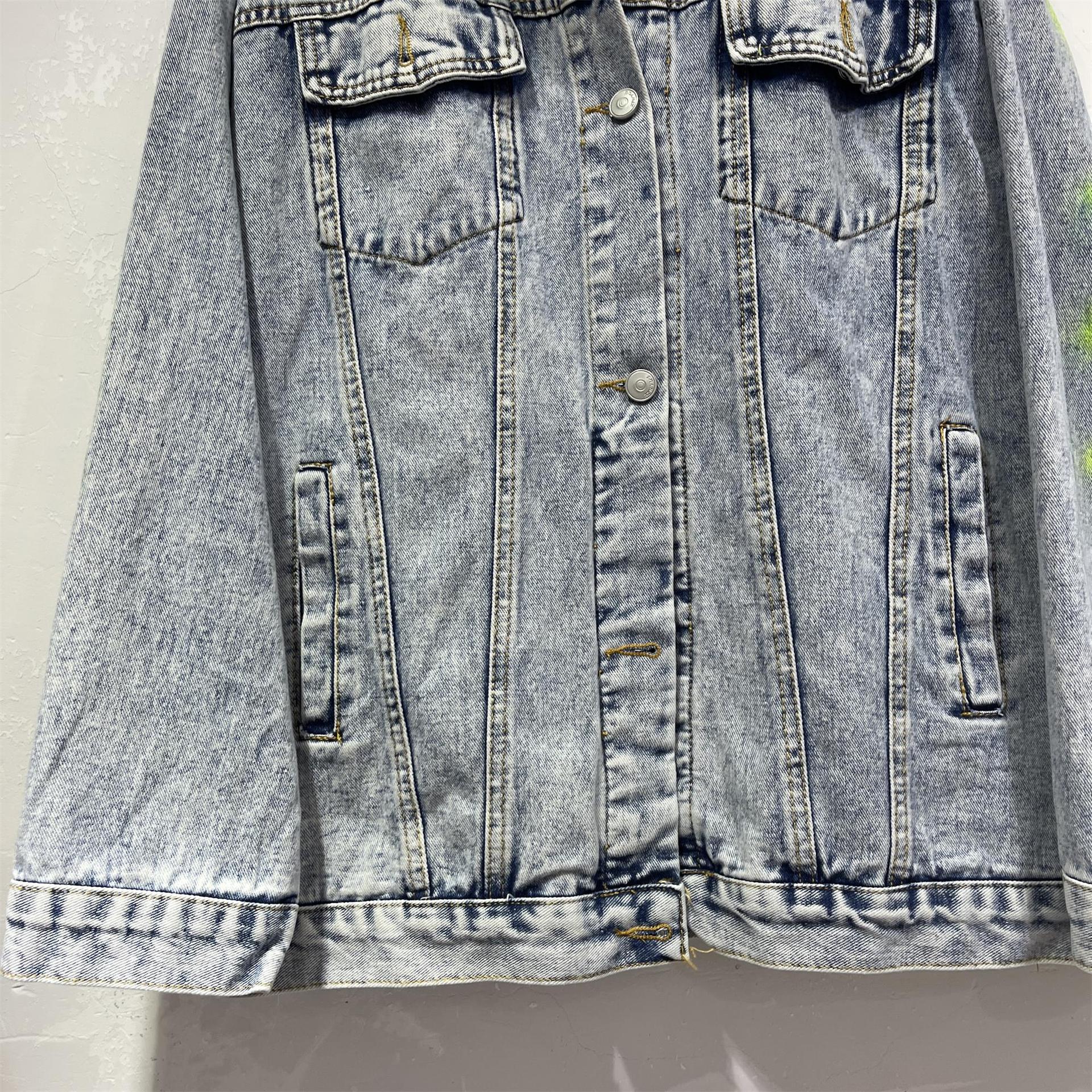 Damen Jeansjacke Mit Graffiti Print Im Oversized Hip Hop Style_voghion.com