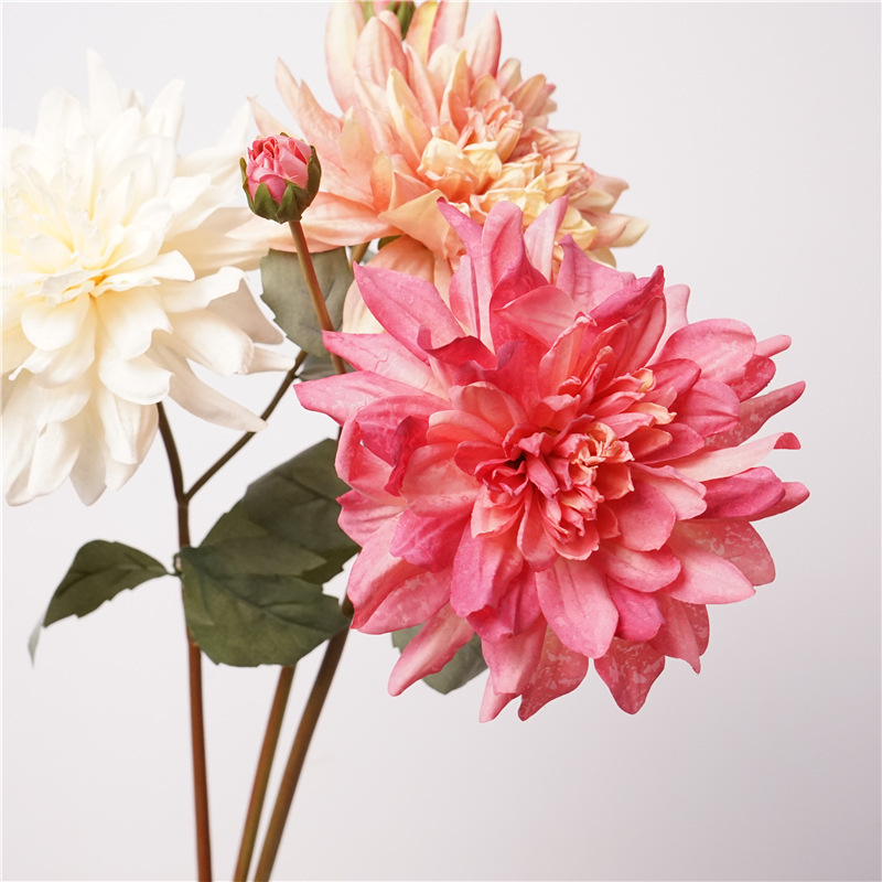 高品質模擬 2 ヘッドエルザダリア卸売結婚式の花エンジニアリング装飾シルクダリア造花アート|undefined