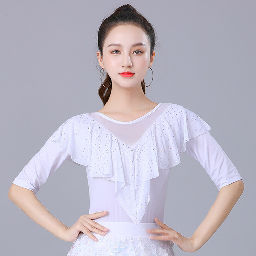 Latin dance clothing square dance clothing spring and summer new short-sleeved top performance clothing modern dance ballroom dance practice clothing for women