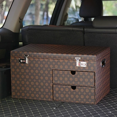 storage box trunk storage | Car storage bag/box - small-brown-pattern-one-sided-combination-lock-2423
