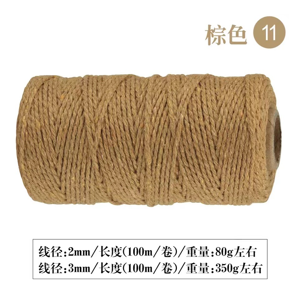 Fábrica al por mayor de 2mm color gancho bolsa tejida a mano DIY etiqueta de color hilo de algodón cuerda de encuadernación