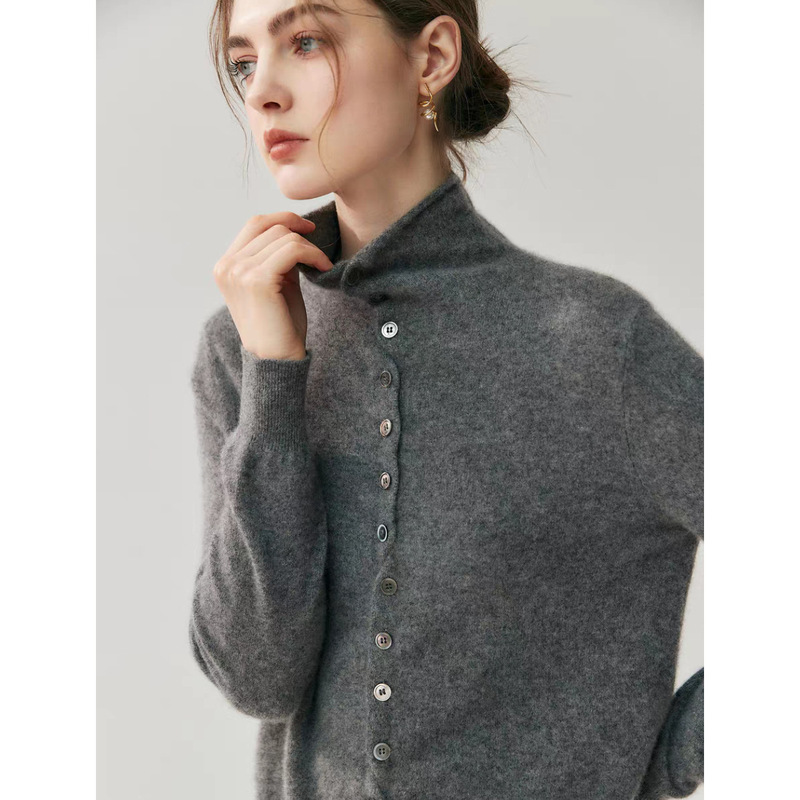 Fluffy Cloud-Like Cashmere Wool Rolled Edge Cardigan, Lazy Two-Wear Knitwear, Autumn and Winter Women's Turtleneck Knitwear