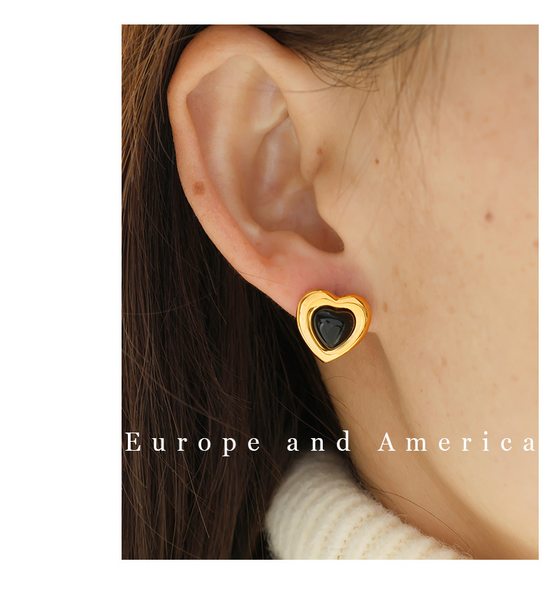 9g Weight Natural Stone, Glass Inlay Material Earrings, Necklace Classification Holiday, Daily Occasion 304 Stainless Steel Material Heart Shape Pattern Women's Gender Inlay Design Simple Style Style Wholesale Jewelry Simple Style Heart Shape 304 Stainless Steel Natural Stone Glass Inlay Earrings Necklace 8