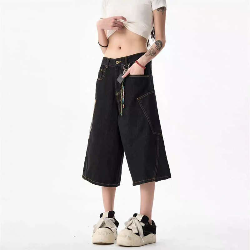 Свободные чёрные джинсы-штаны унисекс, широкие, 2 модели (machete/cropped), XS–2XL