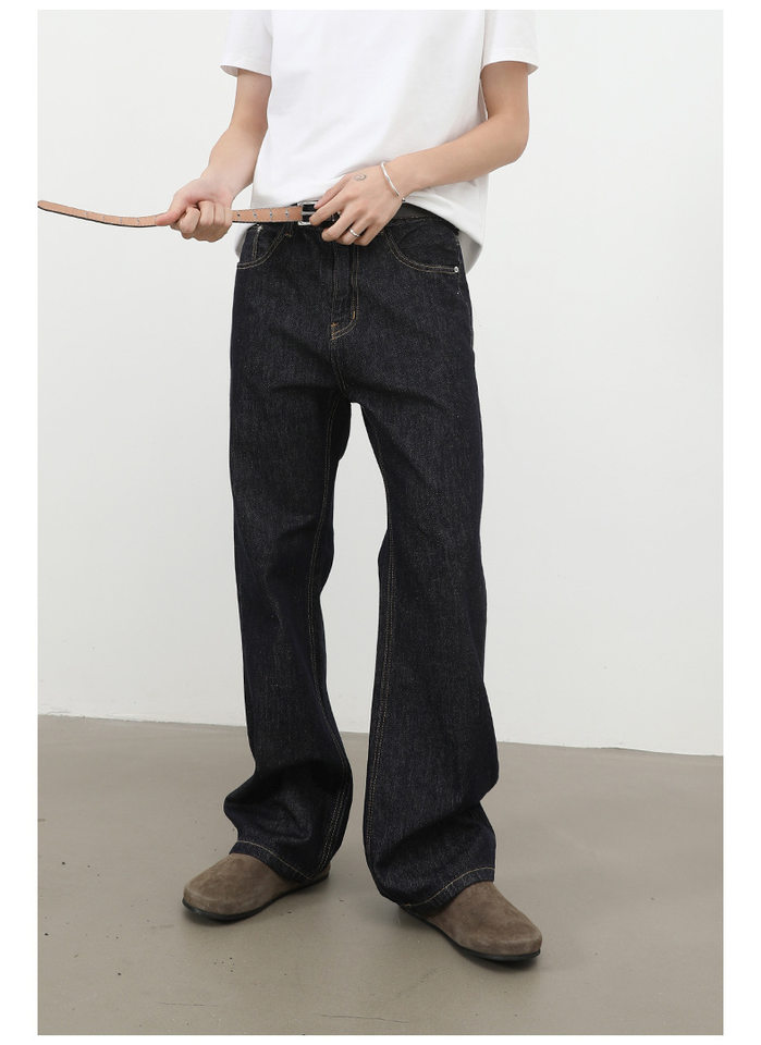 Quần jeans nam dáng suông hơi rộng, ống đứng, lưng giữa, phong cách Hàn Quốc — màu xanh, màu đen chi tiết 10
