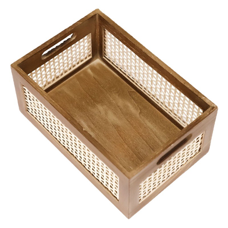 Cesta de almacenamiento vintage de nogal caja de madera maciza hueca creativa ins suministros para el hogar cesta de almacenamiento de aperitivos en stock