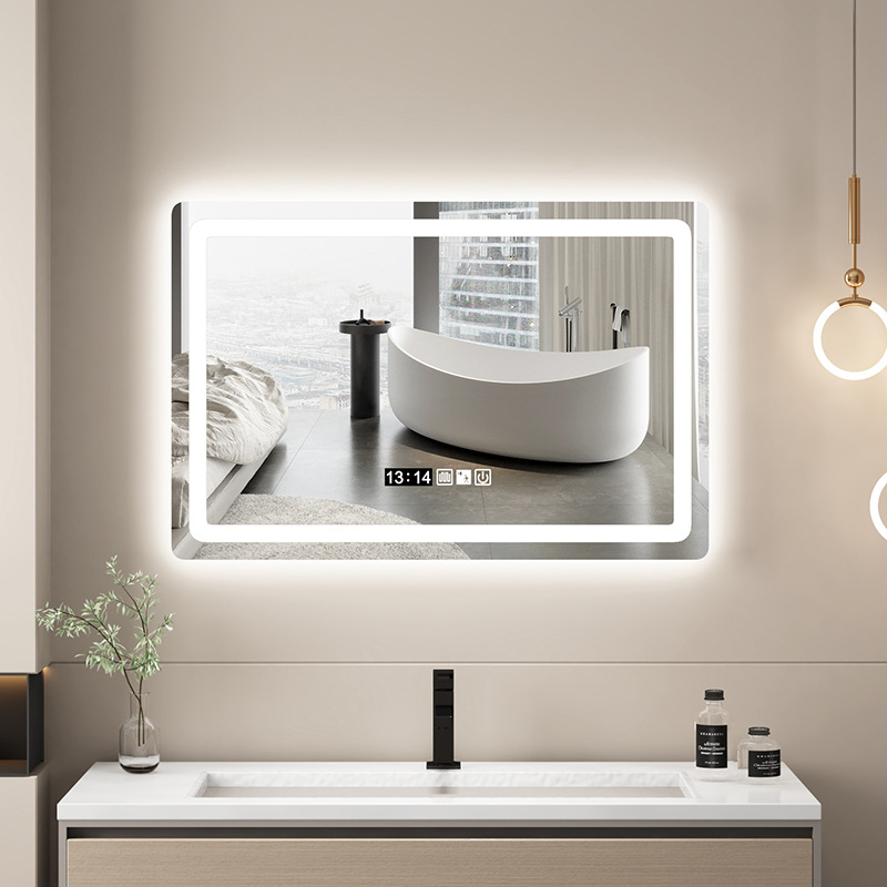 Bathroom Square Makeup Mirror Led Smart Mirror High-Definition Light-Enhancing Wall-Mounted Explosion-Proof Bathroom Mirror Cabinet