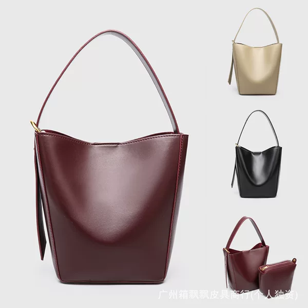Zr New Women's Bag Large Capacity Simple Versatile Bucket Bag Retro Popular Single Shoulder Crossbody Handbag