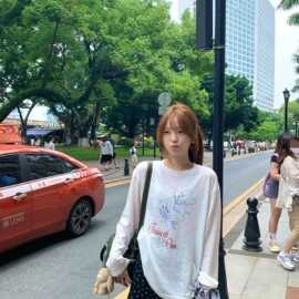 微透韩系慵懒风白色长袖t恤夏季外搭薄款宽松防晒罩衫上衣女薄纱