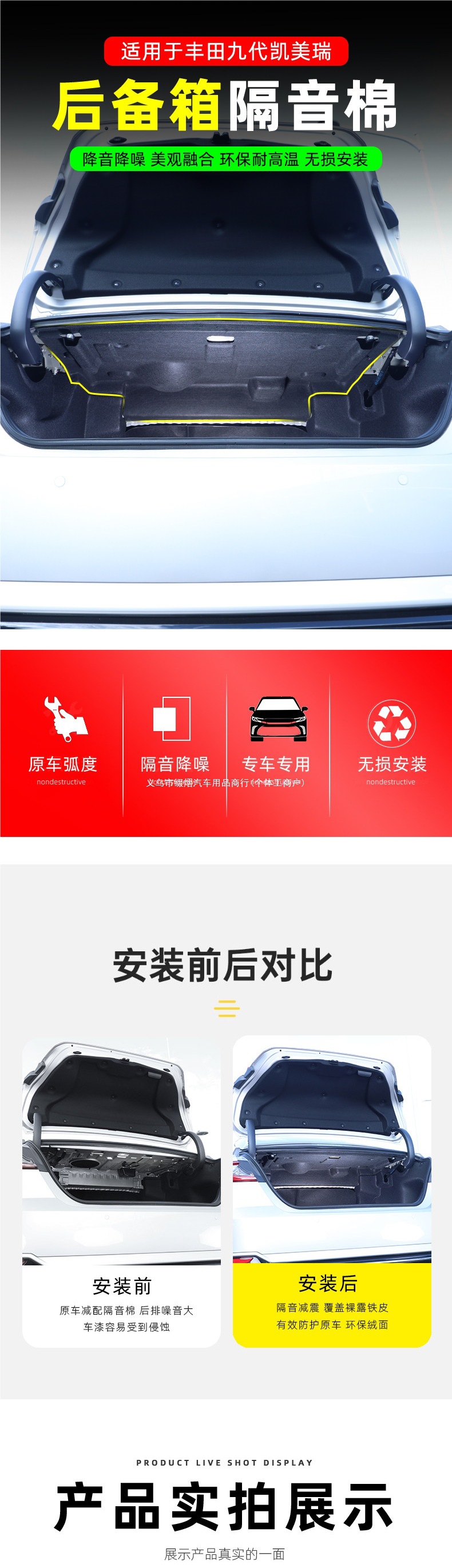 Suitable for 24-26 models of Toyota 9th generation Camry, modified trunk soundproofing cotton, decorative spare tire cotton, interior accessories