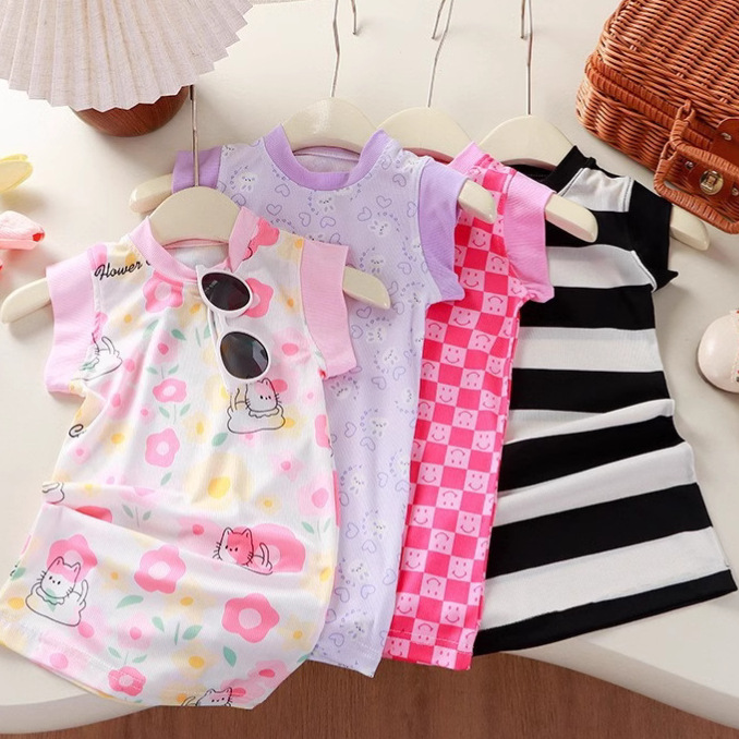 Summer thin children's sleeveless dress 2025 new girls western style A- line skirt women's baby cute hip skirt