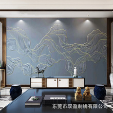 现代中式简约轻奢山水花鸟电视背景墙皮雕精雕客厅沙发饰壁画墙布