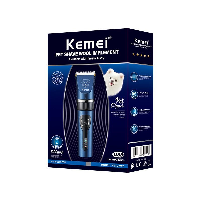 Kemei PET eléctrico Clipper KM-CW12 con luz indicadora USB recargable PET pelo Clipper trimmer