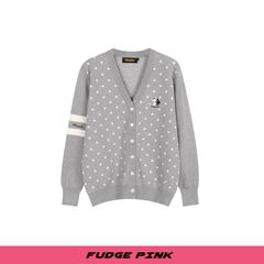 Fudge Pink 25冬季New甜美少女波点图案宽松毛衣开衫