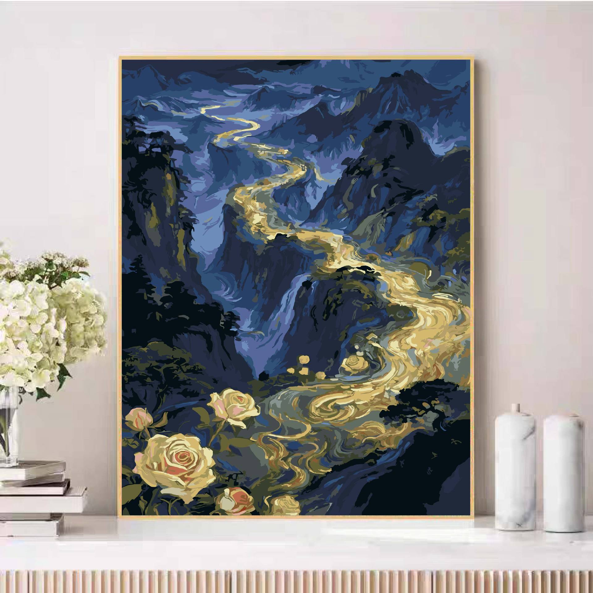 Nuevo mil millas de paisajes de montañas antiguos paisajes de curación de pintura al óleo digital hecha a mano DIY relleno de aceite de acrílico pintado