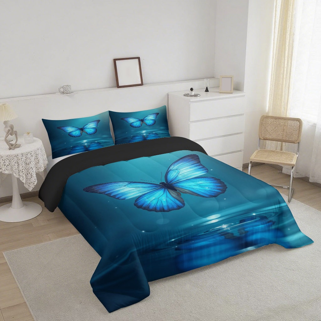 TEMU / JIT transfronterizo mariposa multicolor impresión digital HD 180gms edredón conjunto de ropa de cama