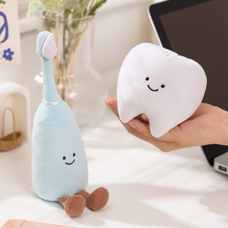 Divertido juguete de peluche de simulación de dientes, muñeco de cepillo de dientes bucal para niños, regalo de evento dental del día del amor