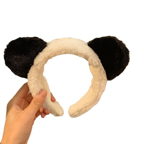 Adorable Panda Ears Face Washing Headband with High Crown Cartoon Plush Hairband for Ladies Makeup and Washing Tied Hair Headwear