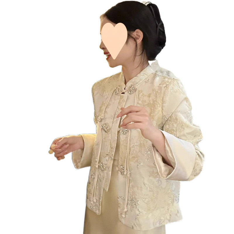 大码胖新中式国风套装唐装提花气质外套+时尚连衣裙两件套200斤|undefined
