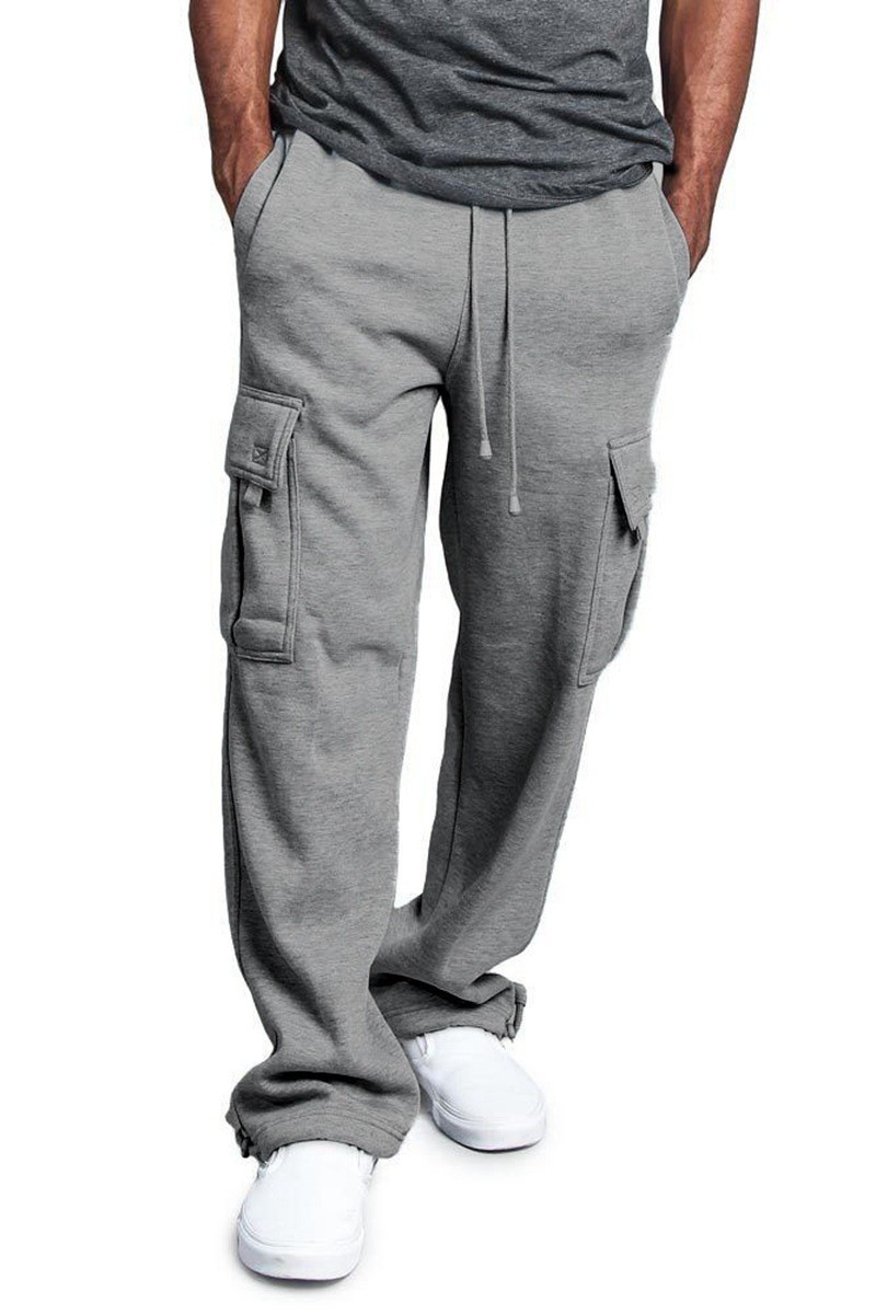 Men's Clothing new men's multi pocket overalls Autumn and winter brushed casual cuffed trousers for men_voghion.com