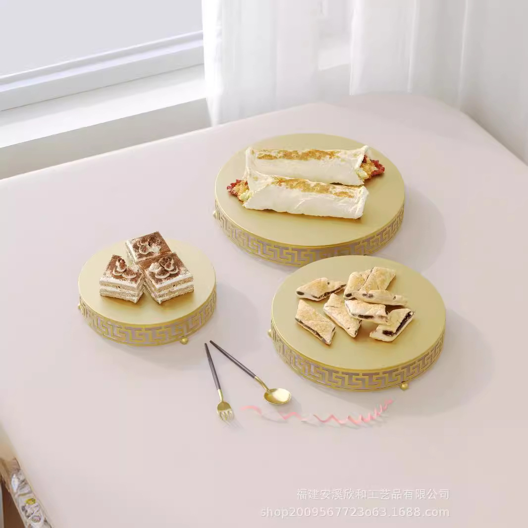 Fijación de pastel de hierro forjado de oro / bandeja de pastel de tres piezas / bandeja de frutas / bandeja de bodas de West Point