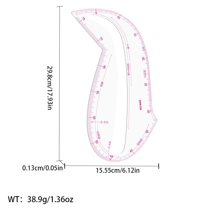 Regla de curva directa de fábrica Botón regla de arco regla de ropa regla de corte traje de regla de jaula de manga regla de tamaño colección