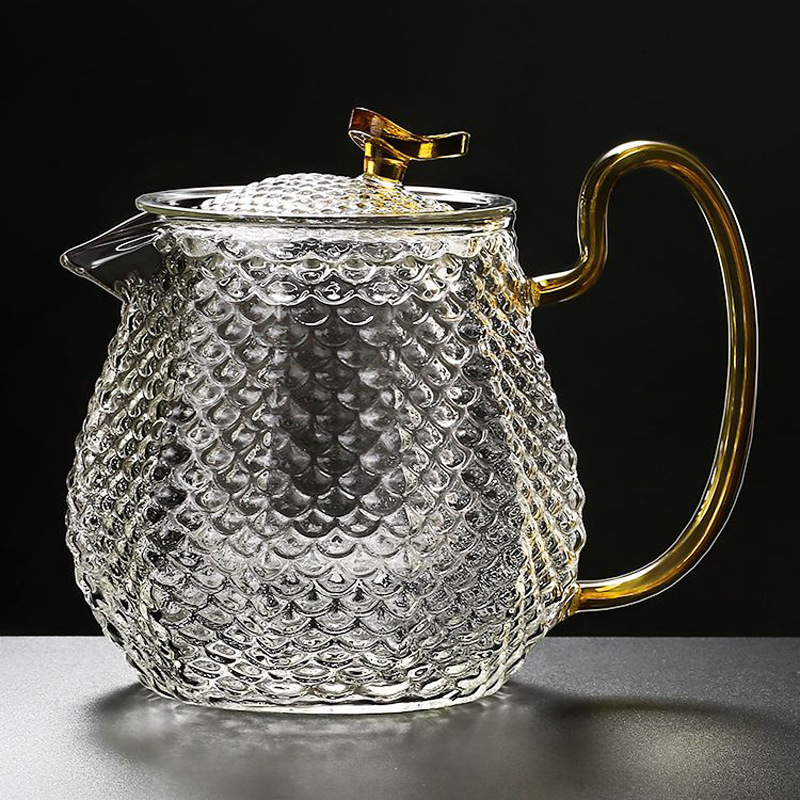 Caja de regalo de té de vidrio de borosilicato hogar traje tetera de flores de vidrio patrón de martillo japonés filtro separador de té