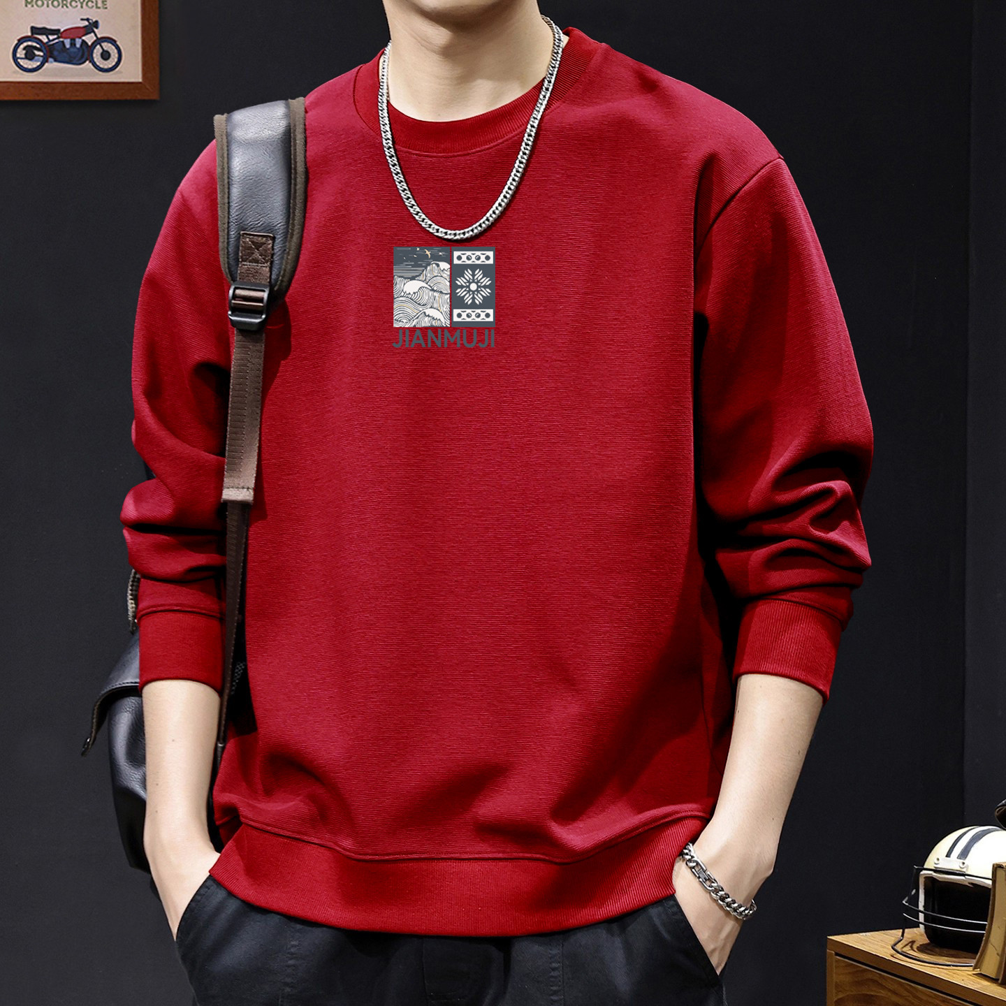 Camisa de cuello redondo rojo grande Regular - 6354