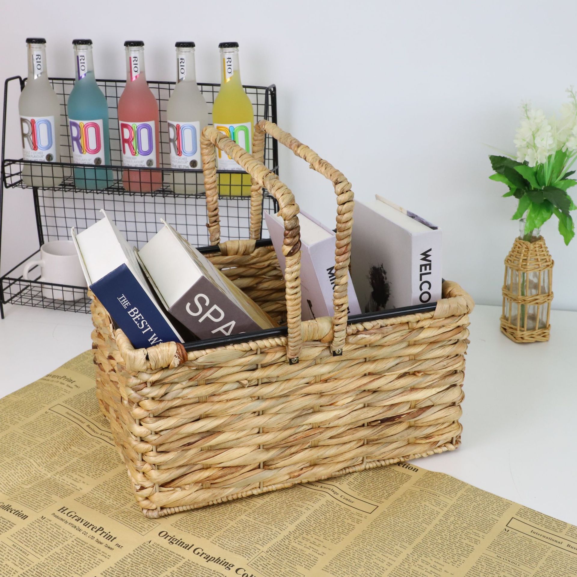 Cesta de almacenamiento de hierba de calabaza transfronteriza personalizada tejida a mano canasta de almacenamiento de hierba de libros caseros juguetes misceláneos canasta de almacenamiento de hierba