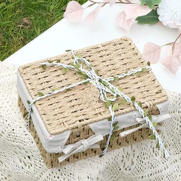 Соломенная корзина для хранения Настольная косметическая коробка для хранения с крышкой