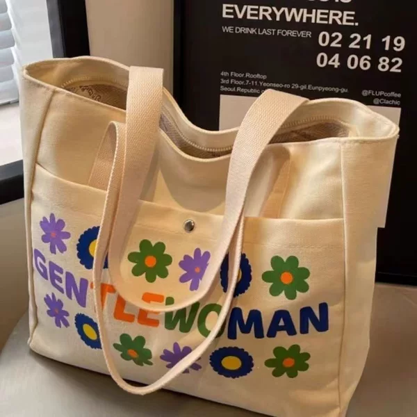 Canvas Big Bag Women's 2024 New Large Capacity Commuter Tote Simple All-match Class Shoulder Tote Bag