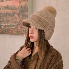 帽子女冬季保暖毛线鸭舌帽女士加厚毛绒棒球帽防寒骑车护耳雷锋帽