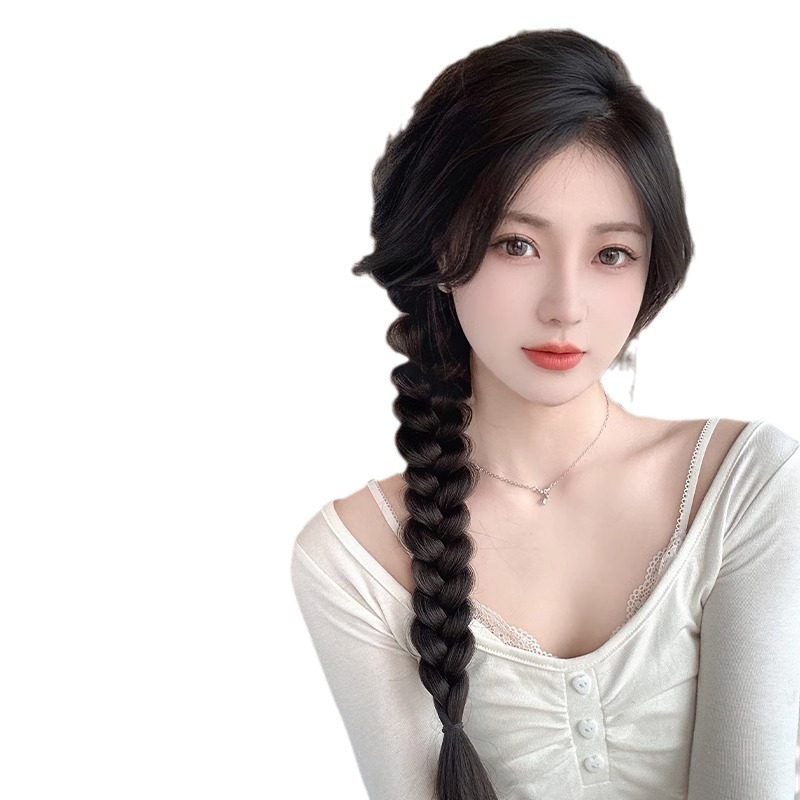 Peruca trenzas de cola de caballo mujeres nuevas trenzas de torsión chinas largas de doble cola de caballo red roja lateral trenzas de boxeo trenzas bajas de cola de caballo