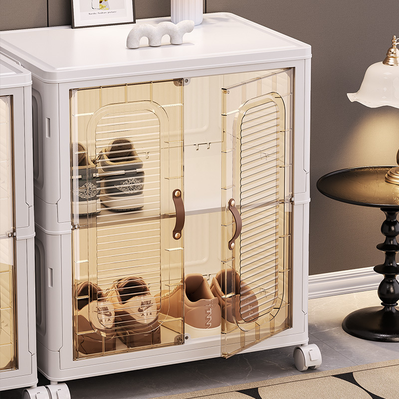 Gabinete de zapatos plegable caja de almacenamiento de rack de zapatos transparente en la puerta doméstica multifuncional de doble puerta