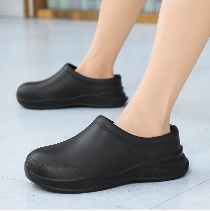 Zapatos de chef zapatos de lluvia de cocina antideslizantes de verano para hombres, impermeables y a prueba de aceite, zapatos de trabajo perezosos para hombres de suela gruesa negra image 7