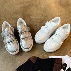 真皮显腿长魔术贴厚底小白鞋女2025春秋百搭增高运动休闲板鞋