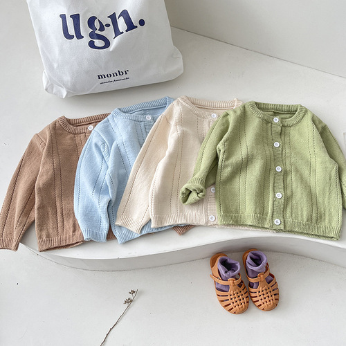  Spring and Autumn New Product Soft and Thin Hollow Cotton Baby Knitted Cardigan Baby Sun Protection Shirt Breathable Jacket