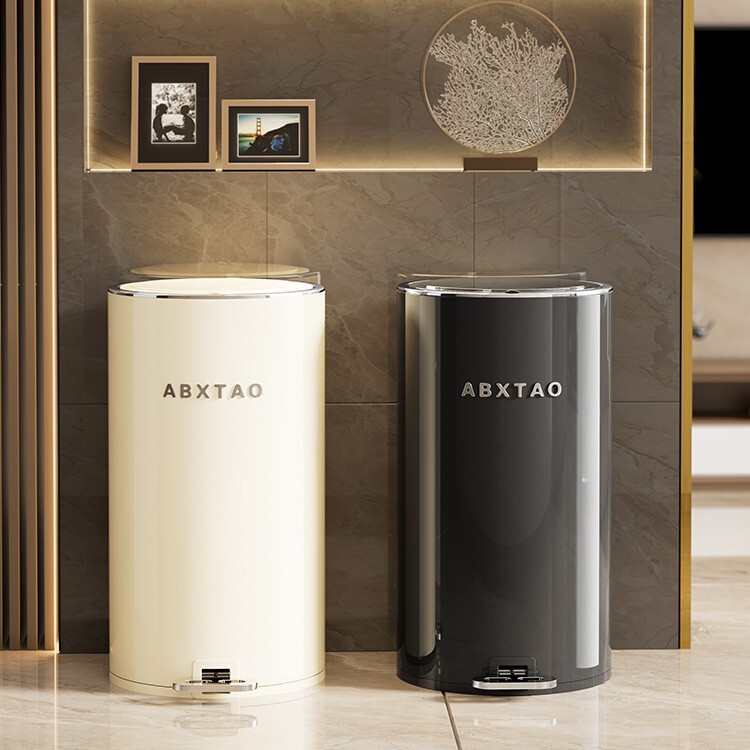 Large Capacity Pedal Iron Trash Bin with Lid Metal Round Paper Basket Sealed Household Living Room Bedroom Bathroom