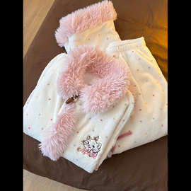 软糯少女可爱玛丽猫波点法兰绒睡衣女冬季新款家居服加厚保暖套装