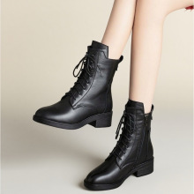 新款韩版百搭英伦风软皮马丁靴女中跟加绒女靴网红小短靴批发