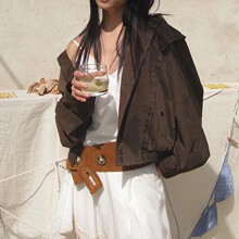 古典美式钮扣款腰带 拼接复古腰间装饰皮带 仿麂皮绒韩系腰封腰带