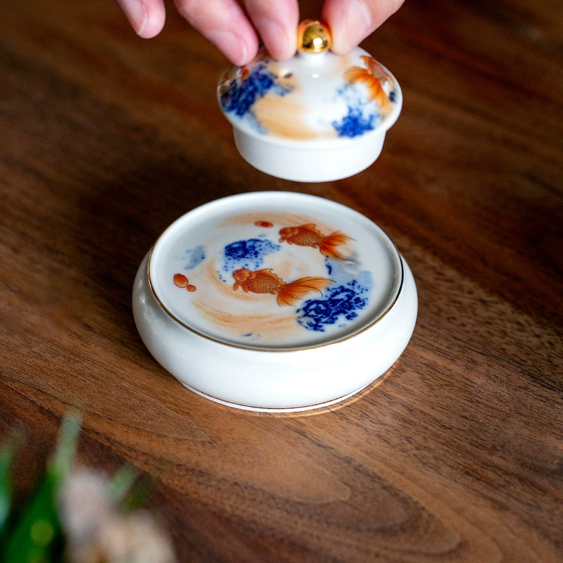 Ceramic retro enamel, blue and white tea cup, tea set with accessories
