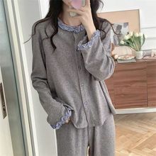 睡衣女春秋季韩系可爱格子花边长袖长裤简约风套装夏天新款家居服