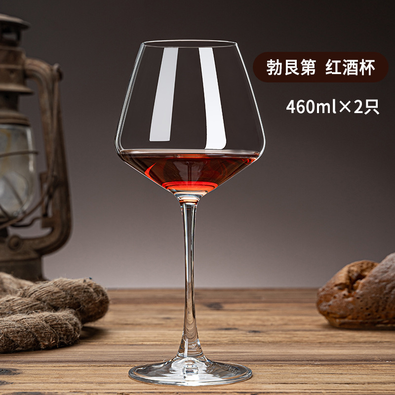 Manzana verde doméstica de alto valor de visualización borgoña taza de vino sin plomo de cristal de alta calidad gran vientre conjunto de tazas de pies altos