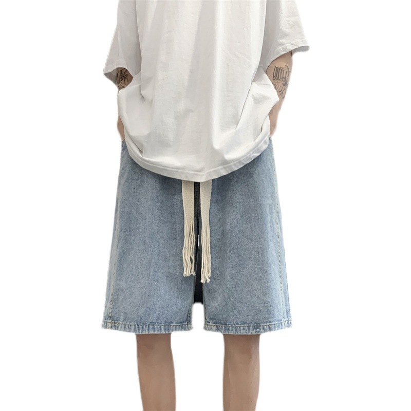 Hong Kong wind ins retro correas pantalones cortos de mezclilla para hombres verano delgado suelto casual tendencia salvaje estudiantes pantalones de cinco puntos